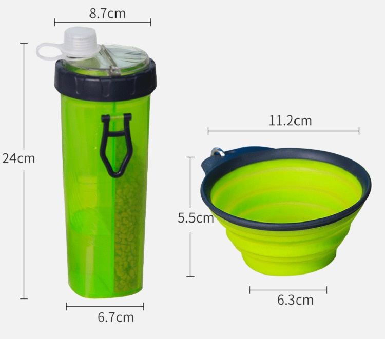 New Portable 2 In 1 Double Chamber Water And Food Dog Bottle  Storage Container With Collapsible Dog Bowl