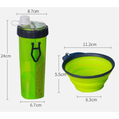 New Portable 2 In 1 Double Chamber Water And Food Dog Bottle  Storage Container With Collapsible Dog Bowl